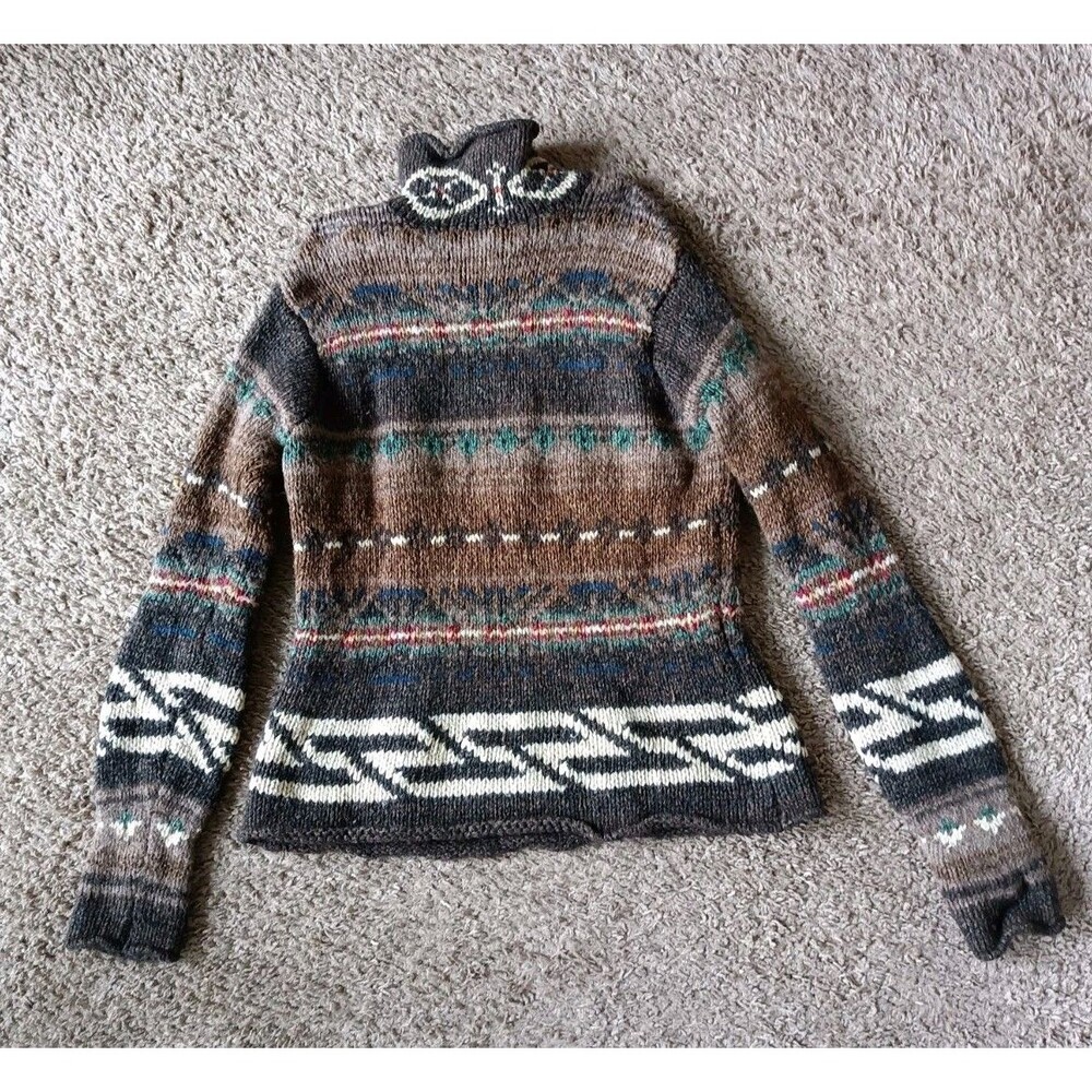 Polo Sport Turtle Neck Sweater Women's Medium Wool  Linen Nordic Pattern Knitted - Picture 4 of 7
